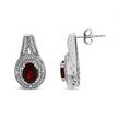 .925 Sterling Silver Diamond Accent and 8x6mm Red Oval Garnet Stud Earrings