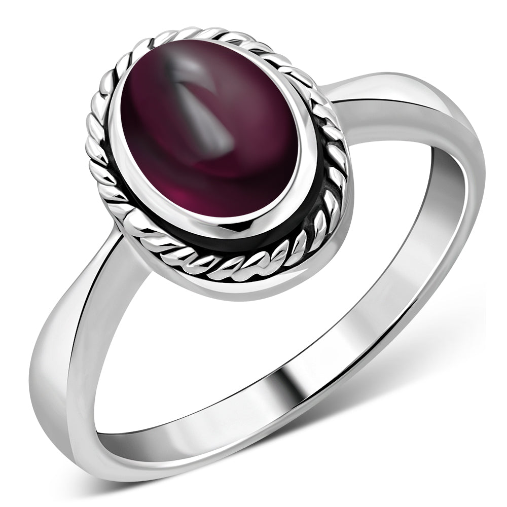 Garnet Stone Sterling Silver Ring