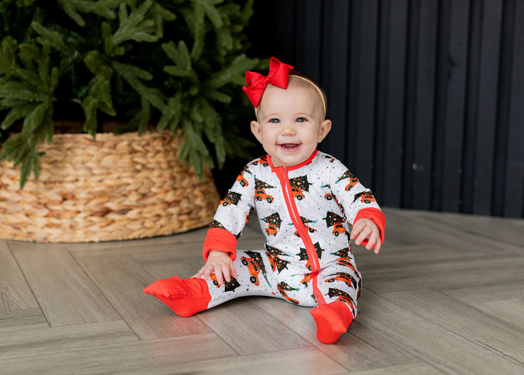 Tree-Mendous Christmas - Red - Long Sleeve Zipper Sleep Romper