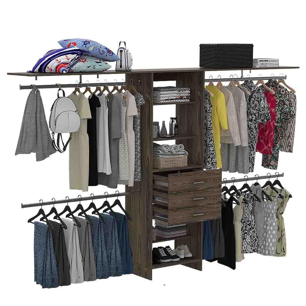 Closet System Pittsburg, quatre tringles de suspension - Noyer foncé