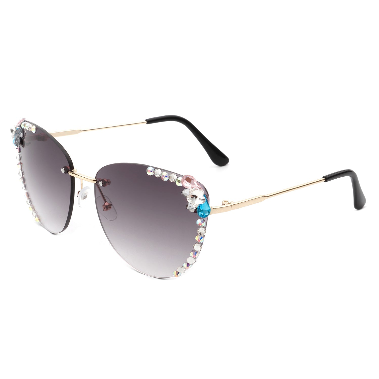 Nightbri - Women Rimless Tinted Chic Rhinestone Fashion Cat Eye Sunglasses