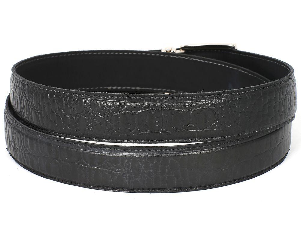 PAUL PARKMAN Men's Crocodile Embossed Calfskin Leather Belt Hand-Painted Black