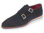 Paul Parkman Chaussures Monkstrap décontractées et intelligentes pour hommes en daim bleu marine (ID#189-NVY-SD)