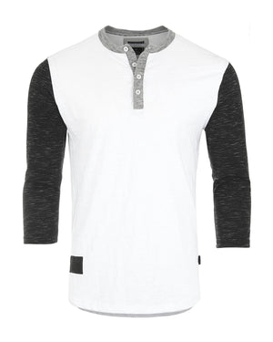 ZIMEGO Henley de baseball noir et blanc à manches 3/4 pour hommes