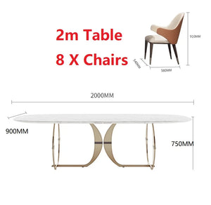 Italian Gold Modern Marble and Stainless Steel Table 6 Chairs