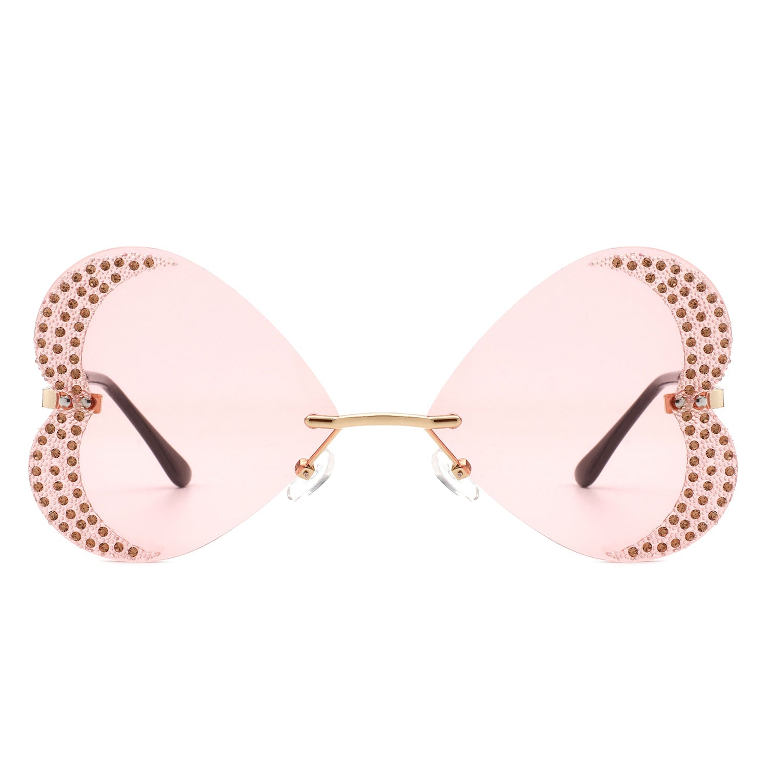 Quixotia - Rimless Butterfly Heart Shape Tinted Fashion Women Sunglasses