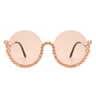 Gloriana - Women Circle Half Frame Oversize Rhinestone Fashion Round Sunglasses