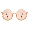 Gloriana - Women Circle Half Frame Oversize Rhinestone Fashion Round Sunglasses