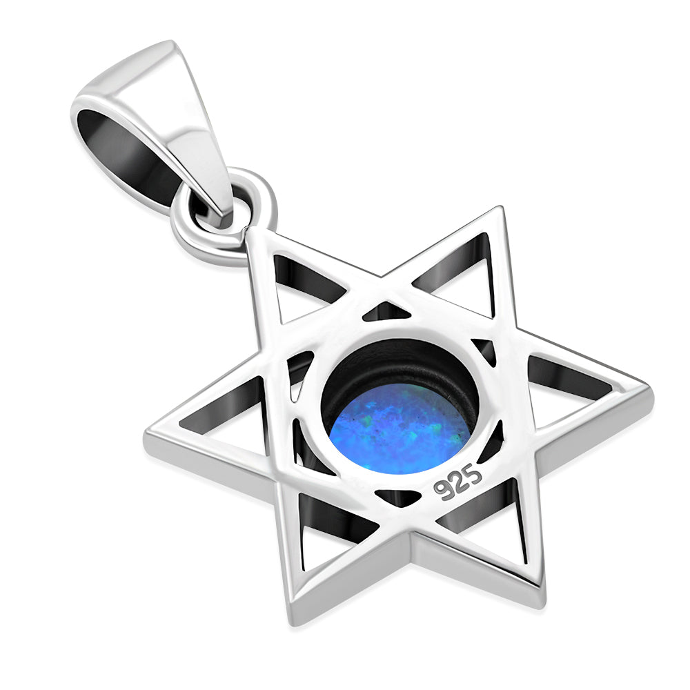 Small Synthetic Opal Star of David Silver Pendant