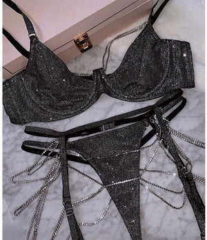 Sparkle Chain Push Up Bra and Panty Set Ellolace