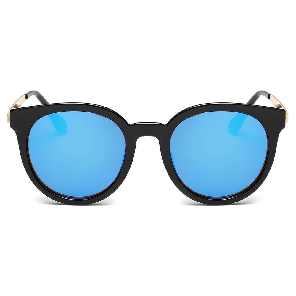 FINDLAY | Women's Retro Mirrored Lens Horned Rim Round Sunglasses