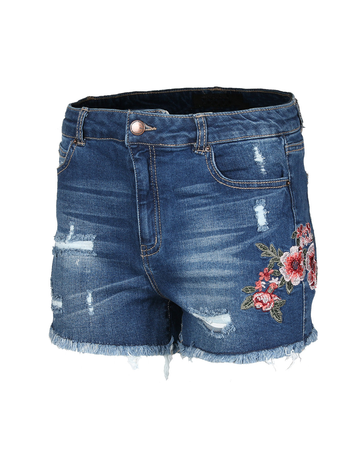 ZIMEGO  Women’s Juniors Classic Mid Rise Distressed Denim Shorts