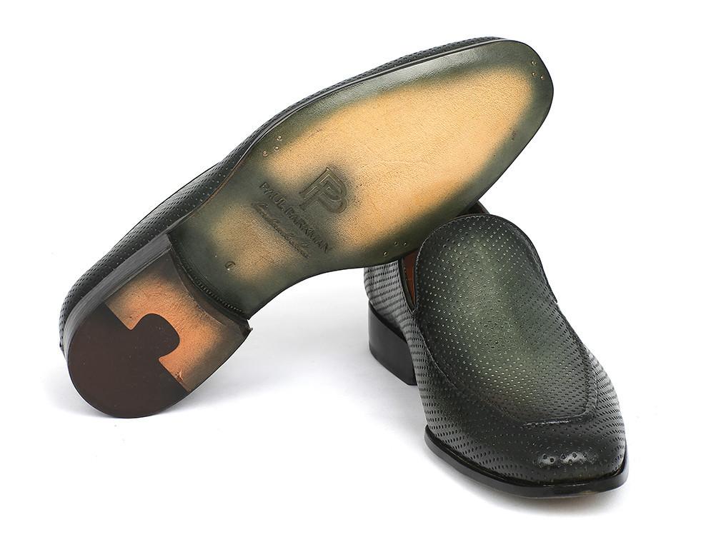 Paul Parkman Perforated Leather Loafers Green (ID#874-GRN)