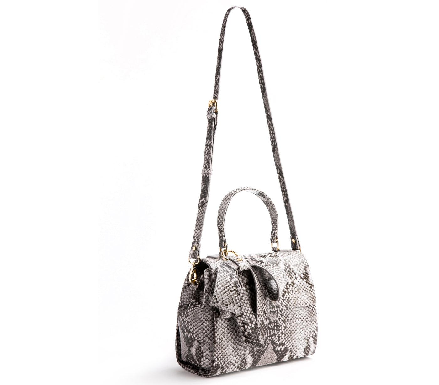 Cottontail - Black & White Snake Texture Vegan Leather Bag