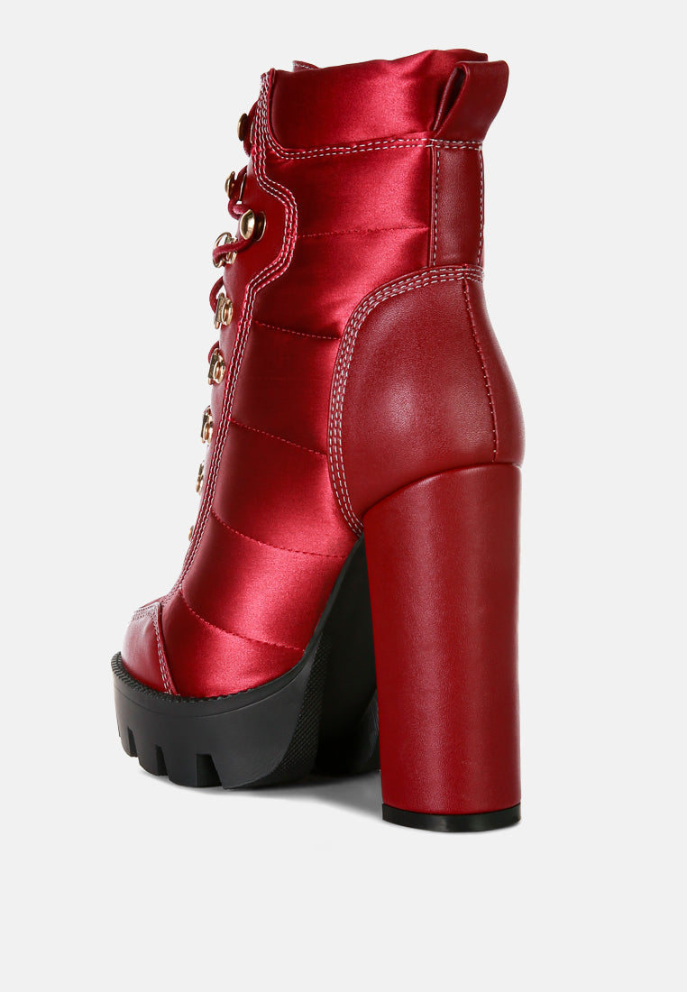 Scotch High Heel Quilted Satin Biker Boots