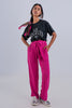 Pantalon large ceinturé en fuchsia