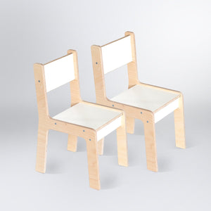 The Plyman Kids Chairs, ensemble de deux chaises, blanc et bois naturel