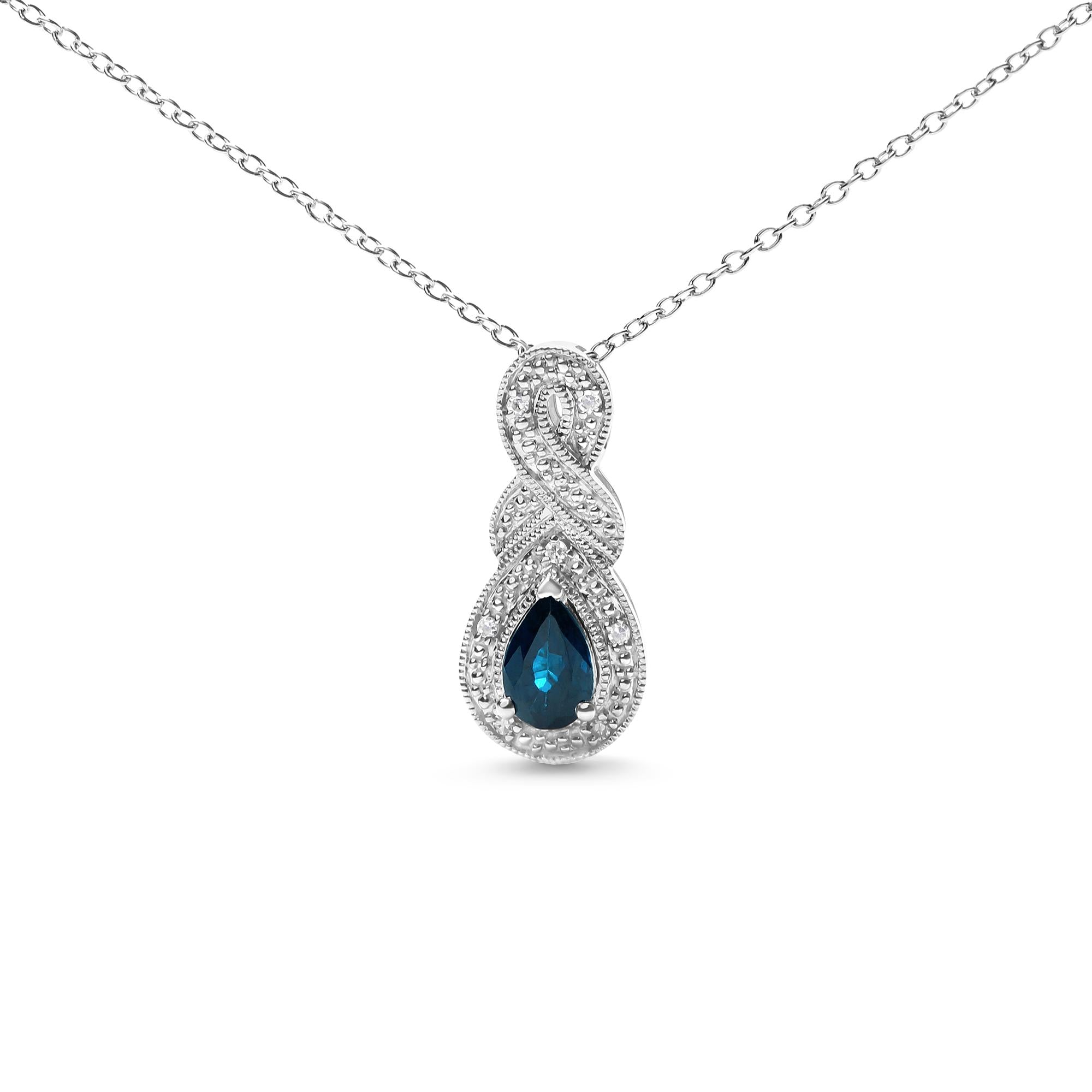 Argent sterling .925 Saphir poire 6x4 mm et accents de diamants Goutte infini 18