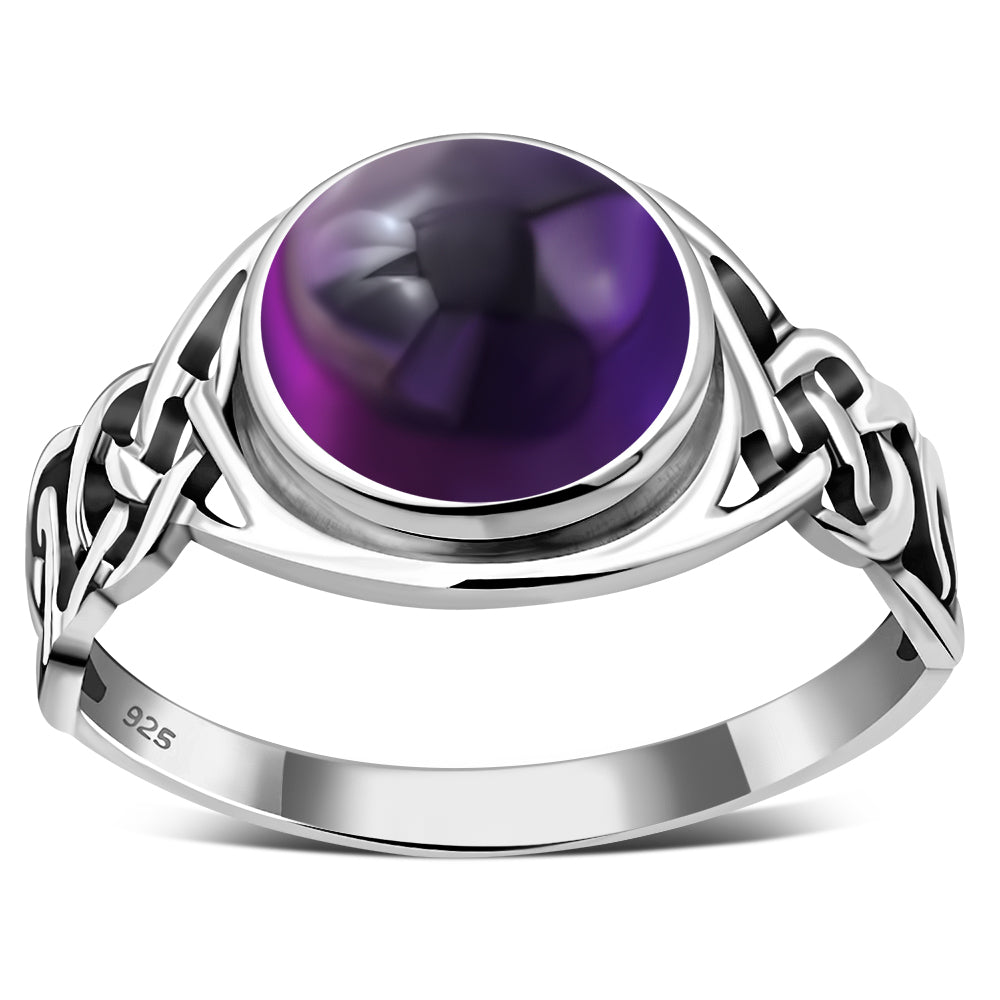 Amethyst Stone Celtic Sterling Silver Ring