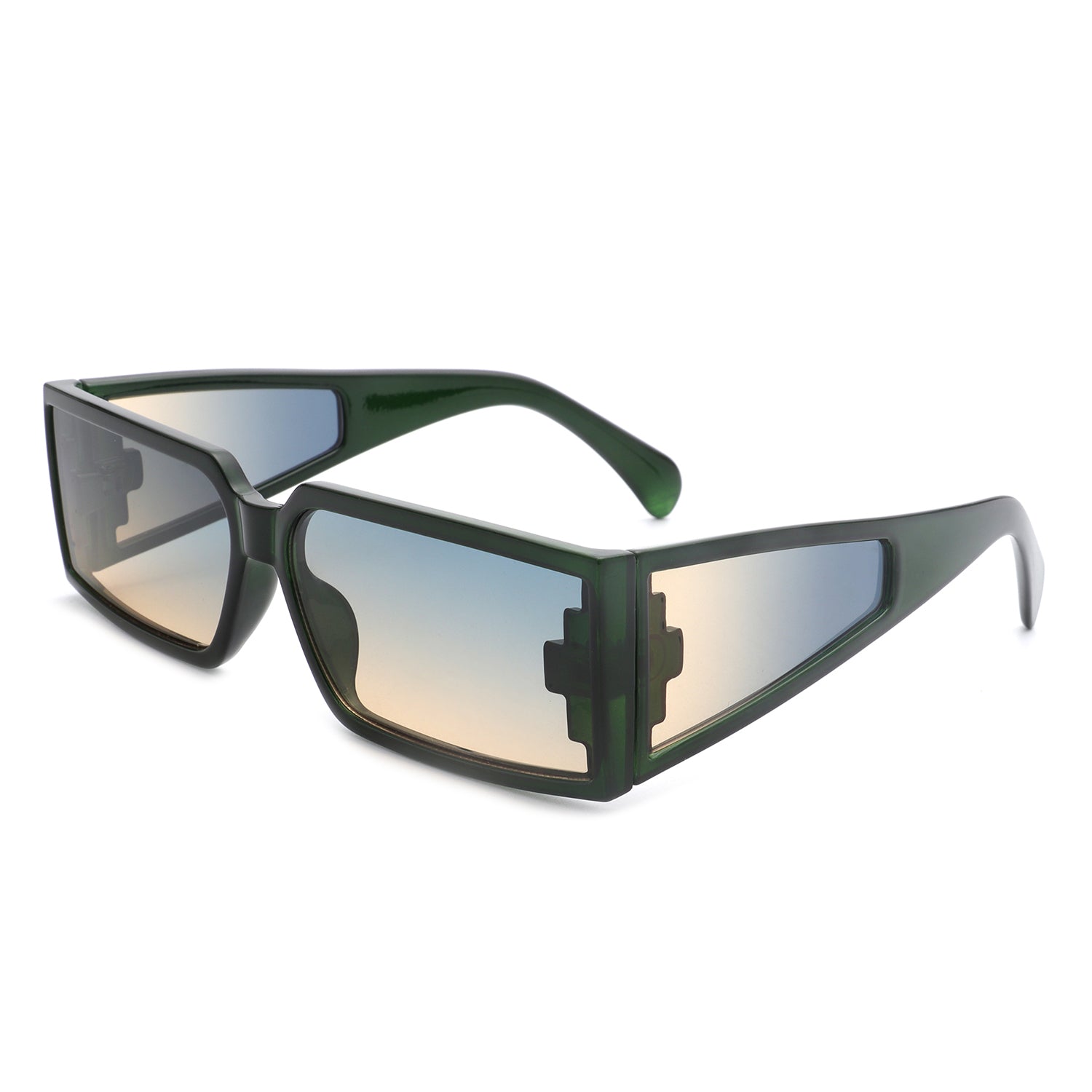 Daylumin - Rectangle Retro Chunky Square Wrap Around Sunglasses