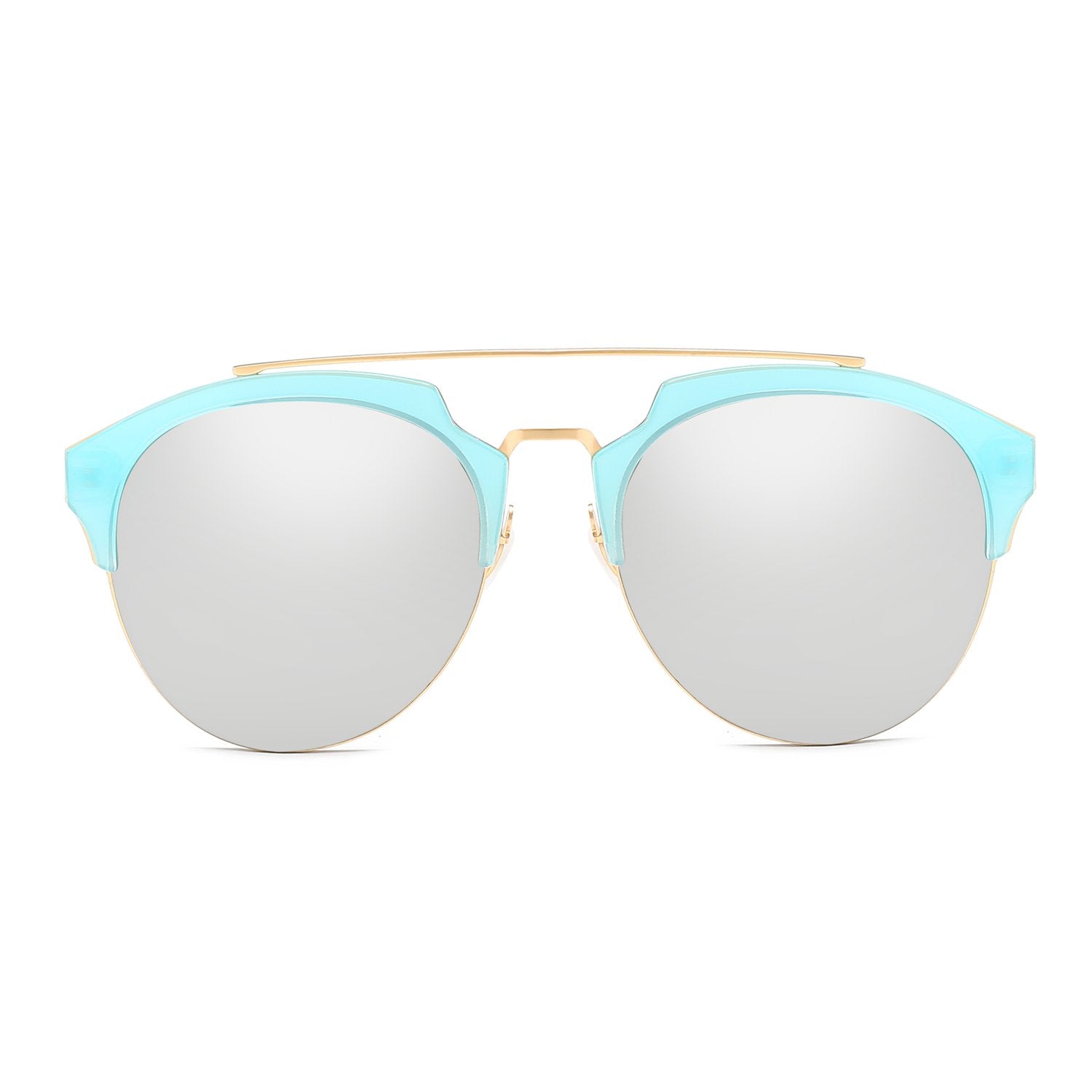 COROLLA | Half Frame Mirrored Lens Horned Rim Sunglasses Circle