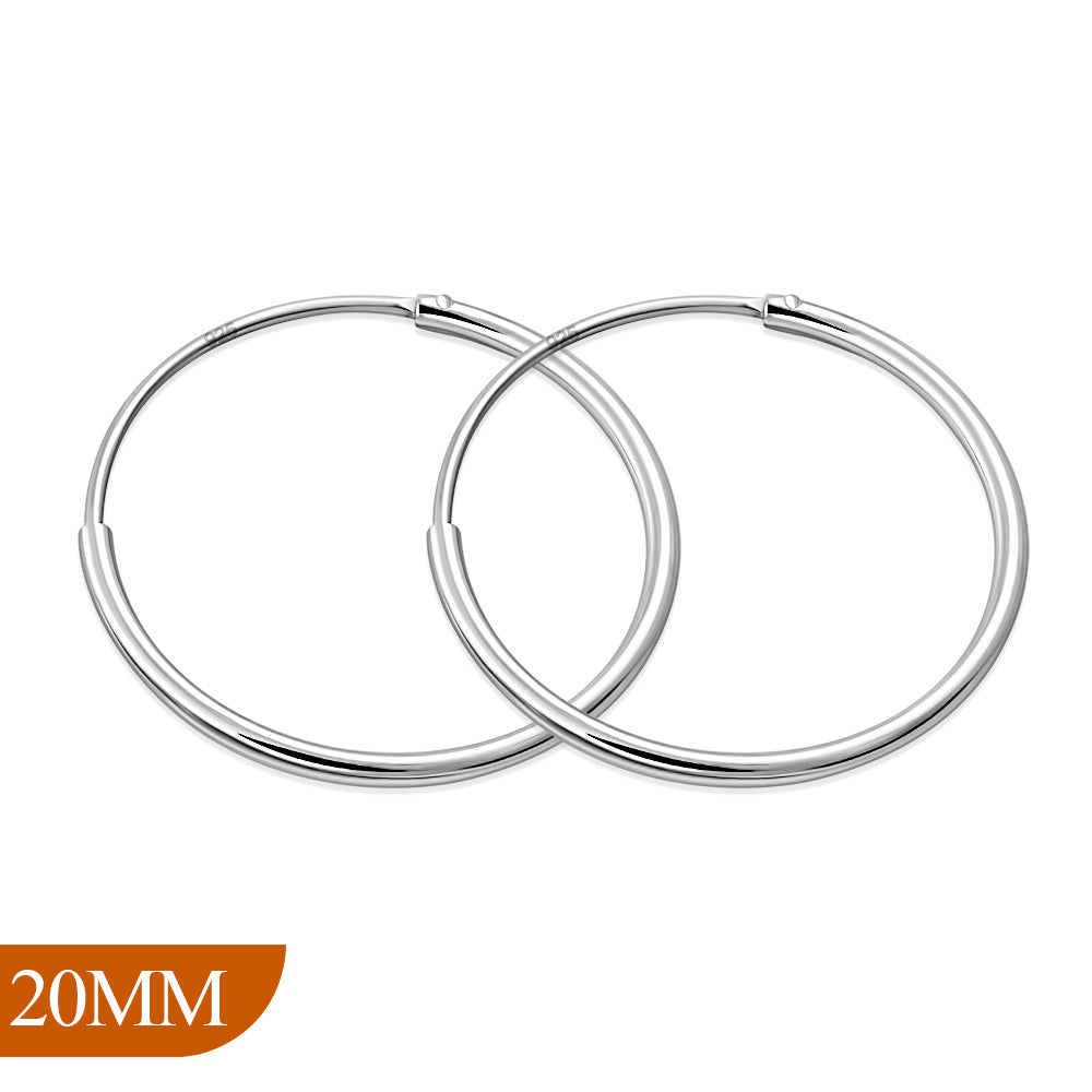 20mm Wide - 1.2mm Thick Silver Hoop Earrings