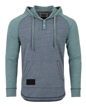 ZIMEGO Men's Long Sleeve Henley Raglan Hoodie With Kangaroo Pocket