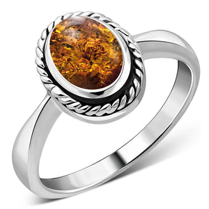 Bague en argent sterling avec ambre de la Baltique