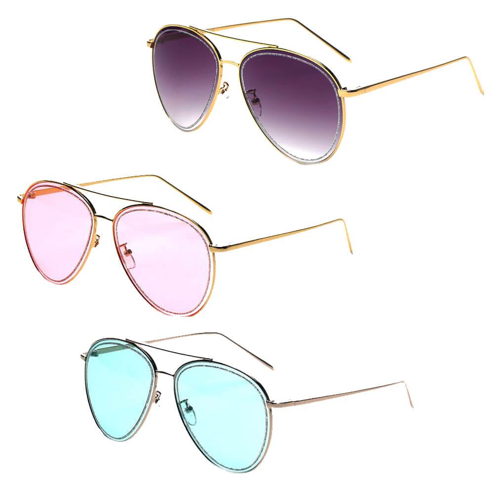 NAMPA | Women Glitter Rimmed Fashion Aviator Sunglasses