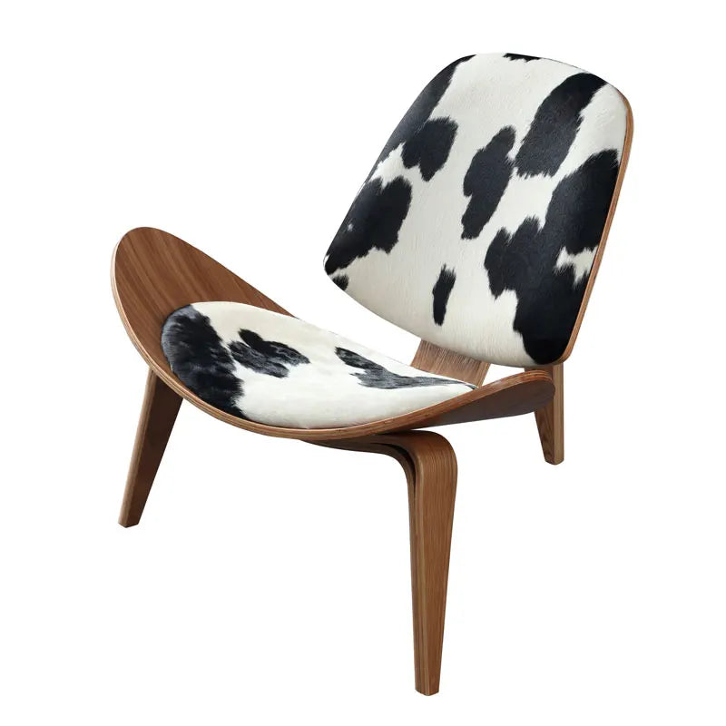 Wooden Pony Leather Upholstered Shell Shape Lounge Chair