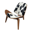 Wooden Pony Leather Upholstered Shell Shape Lounge Chair