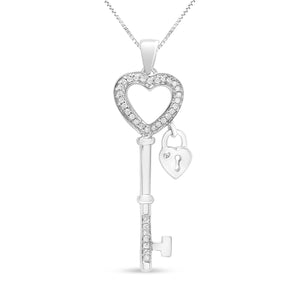 .925 Sterling Silver 1/4 Cttw Diamond Lock & Key Heart 18