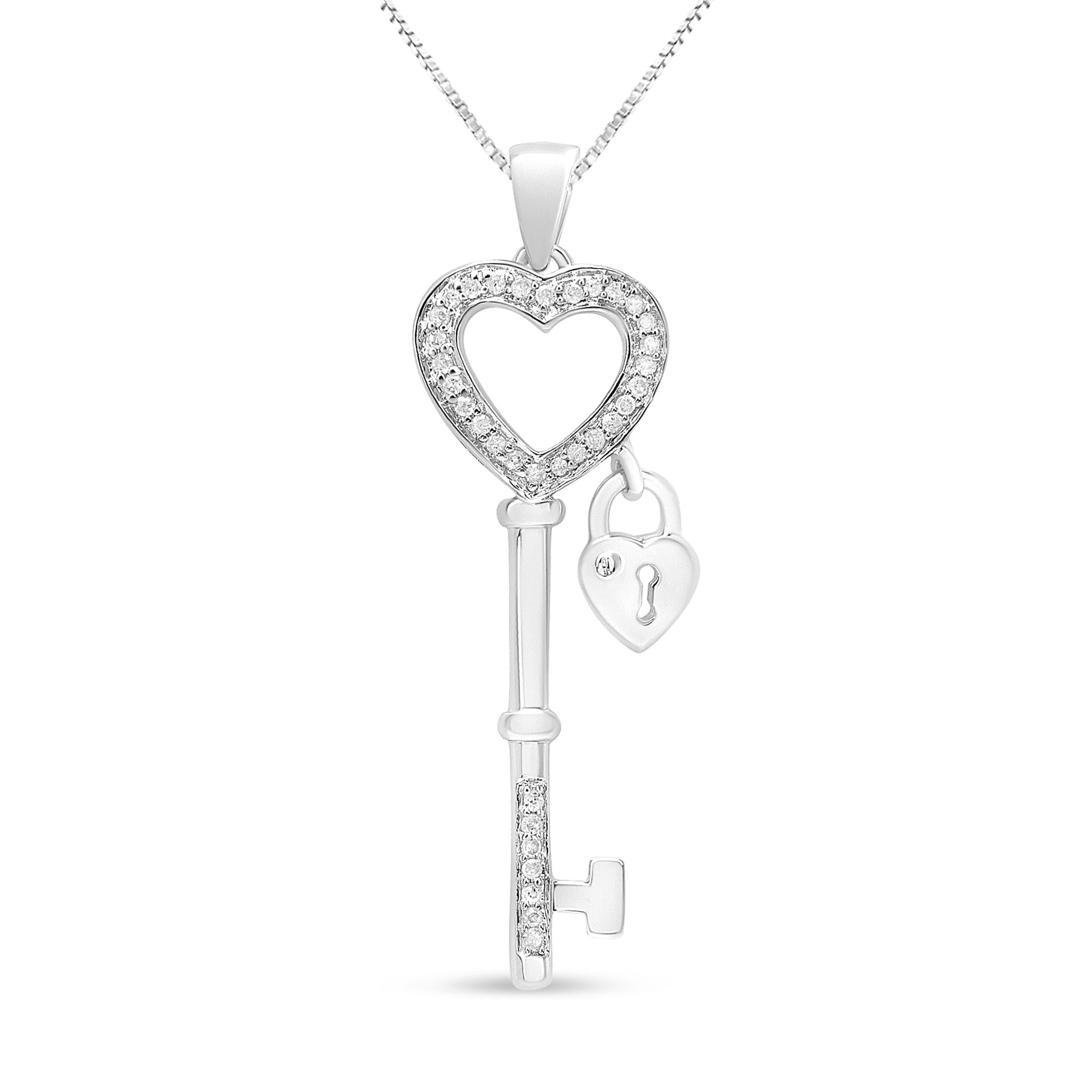 .925 Sterling Silver 1/4 Cttw Diamond Lock & Key Heart 18