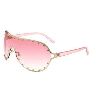 Evanesce - Oversize Rhinestone Design Fashion Women Aviator Sunglasses