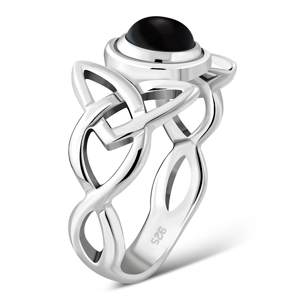 Bague en argent et onyx noir noeud Trinity