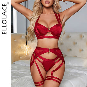 4-Pieces Lingerie Underwear with Garter Belt Ellolace