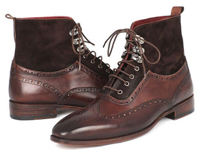 Paul Parkman Men's Wingtip Boots Brown Suede & Calfskin (ID#991-BRW)