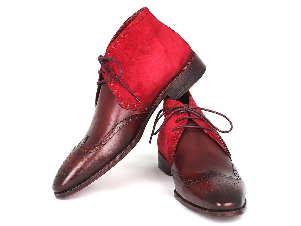 Paul Parkman Bottes Chukka pour hommes en daim et cuir bordeaux (ID#CK51-BRD)