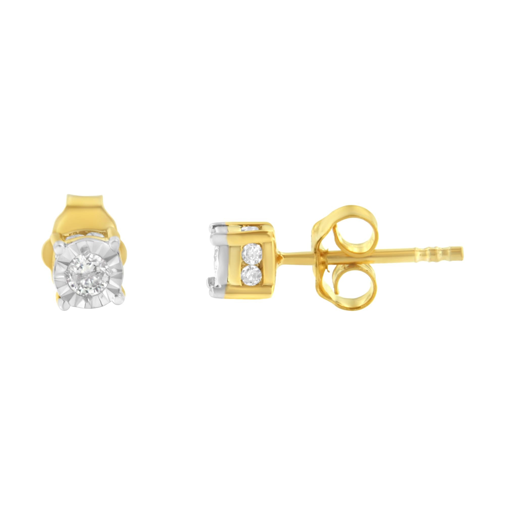 Yellow Plated Sterling Silver Diamond Stud Earring