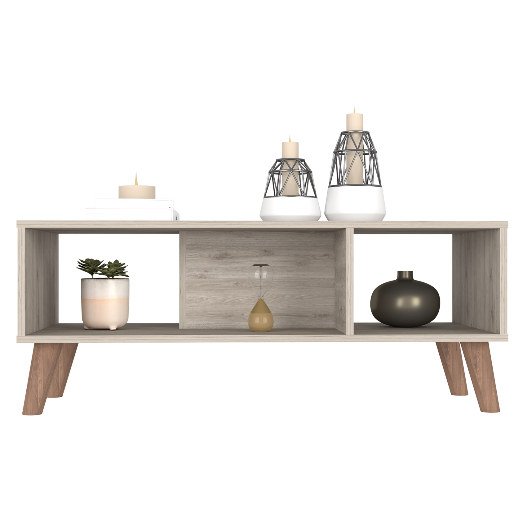 Coffee Table Plex, Two Open Shelves, Four Legs - Light Gray