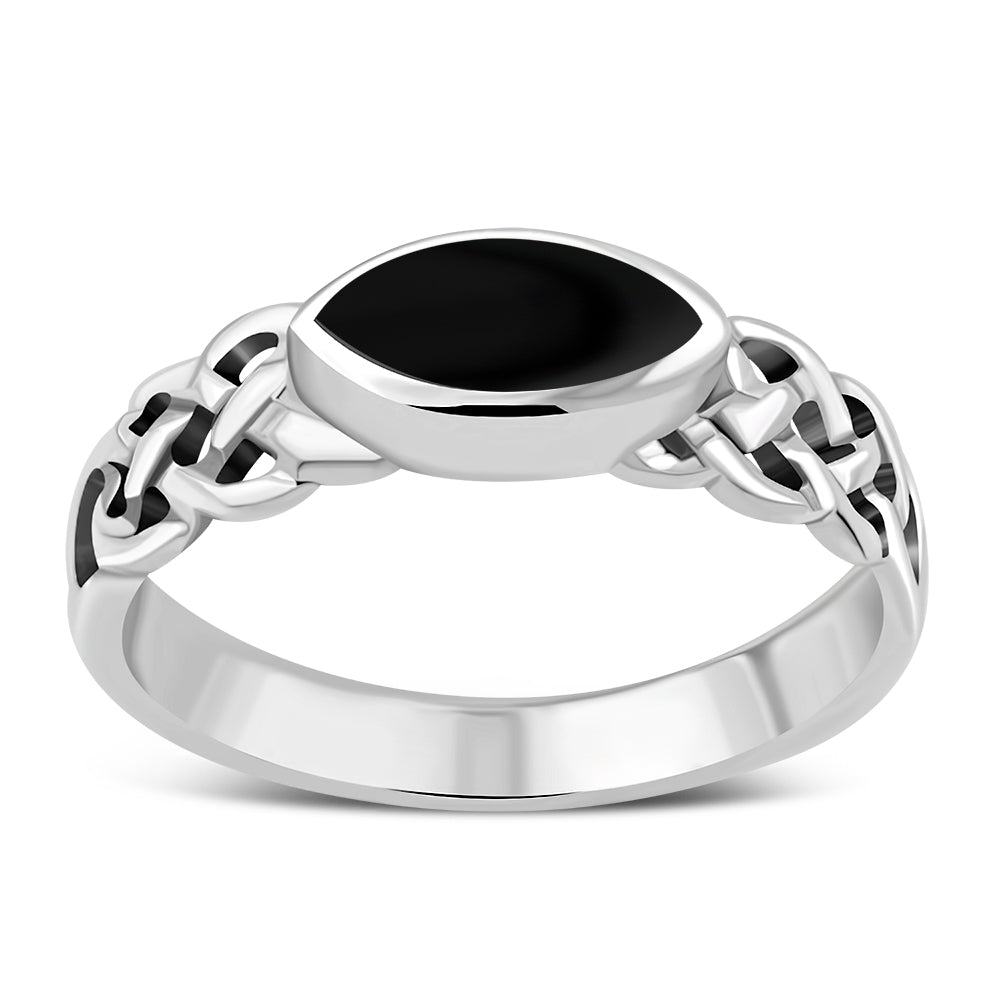 Black Onyx Celtic Silver Ring