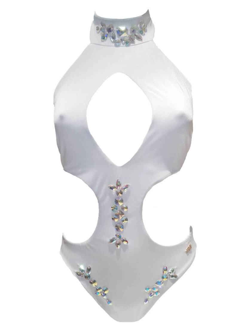 Malibu Rhinestone One Piece - White