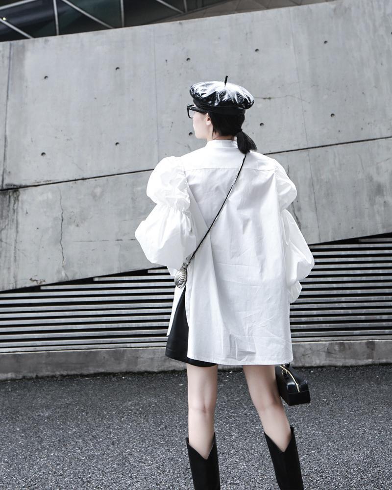 Daoko Chemise Plissée à Manches Longues Bouffantes - Blanc