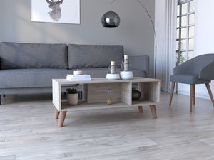 Table basse Plex, deux étagères ouvertes, quatre pieds - Gris clair