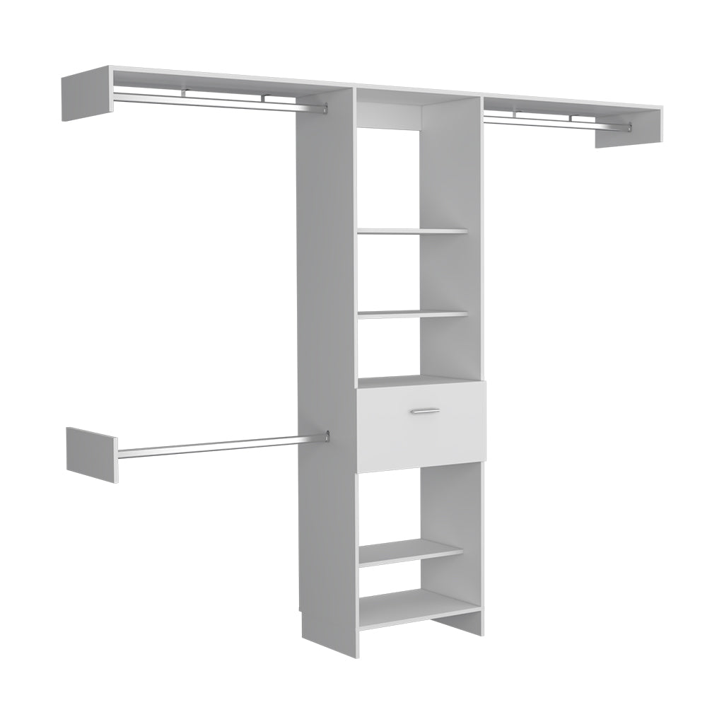 Système de placard 250 British, un tiroir, trois tiges métalliques - Blanc