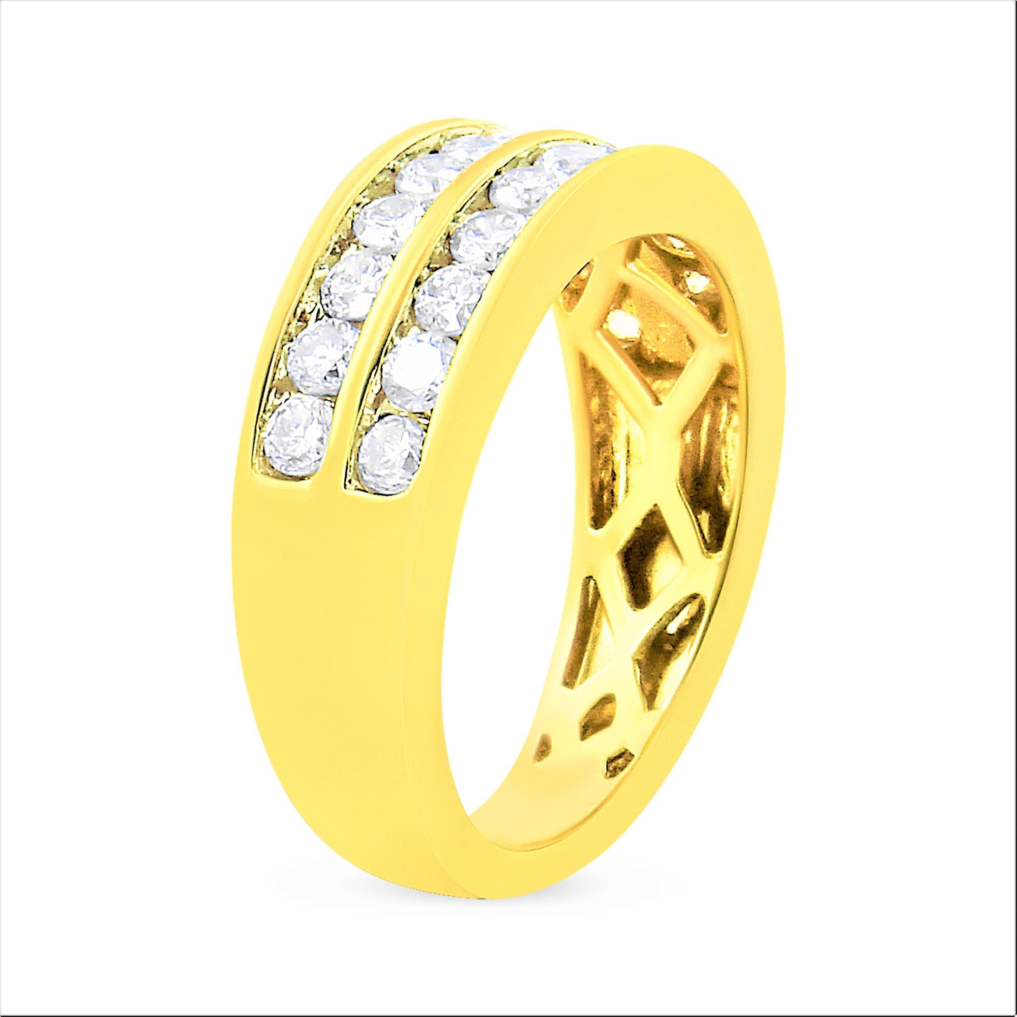 Bague en or jaune 10 carats à deux rangées de diamants