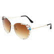 Nightbri - Women Rimless Tinted Chic Rhinestone Fashion Cat Eye Sunglasses