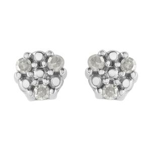 Boucles d'oreilles à tige en argent sterling 925 avec trio de diamants sertis à griffes 1/10 carat