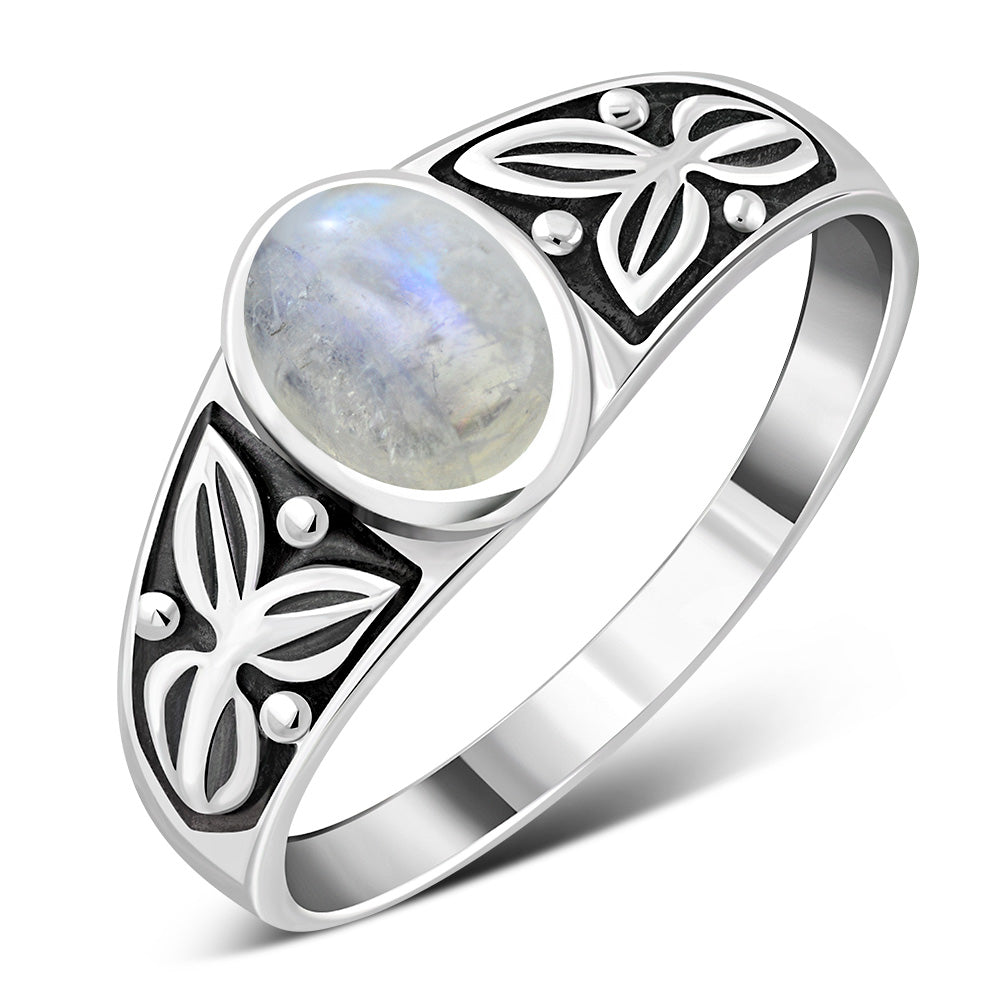 Bague Ethnique en Argent Pierre de Lune Arc-en-Ciel