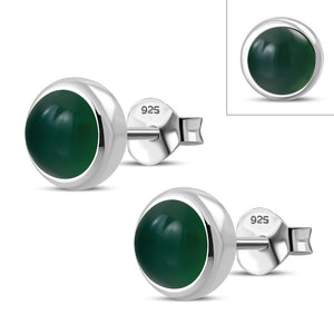 6,50 mm | Boucles d'oreilles rondes en argent avec agate verte